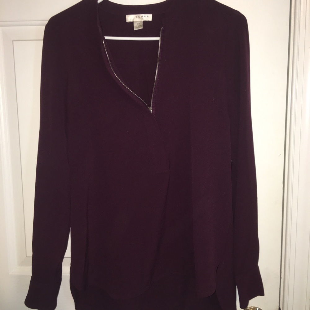 Burgundy long sleeve zip up blouse