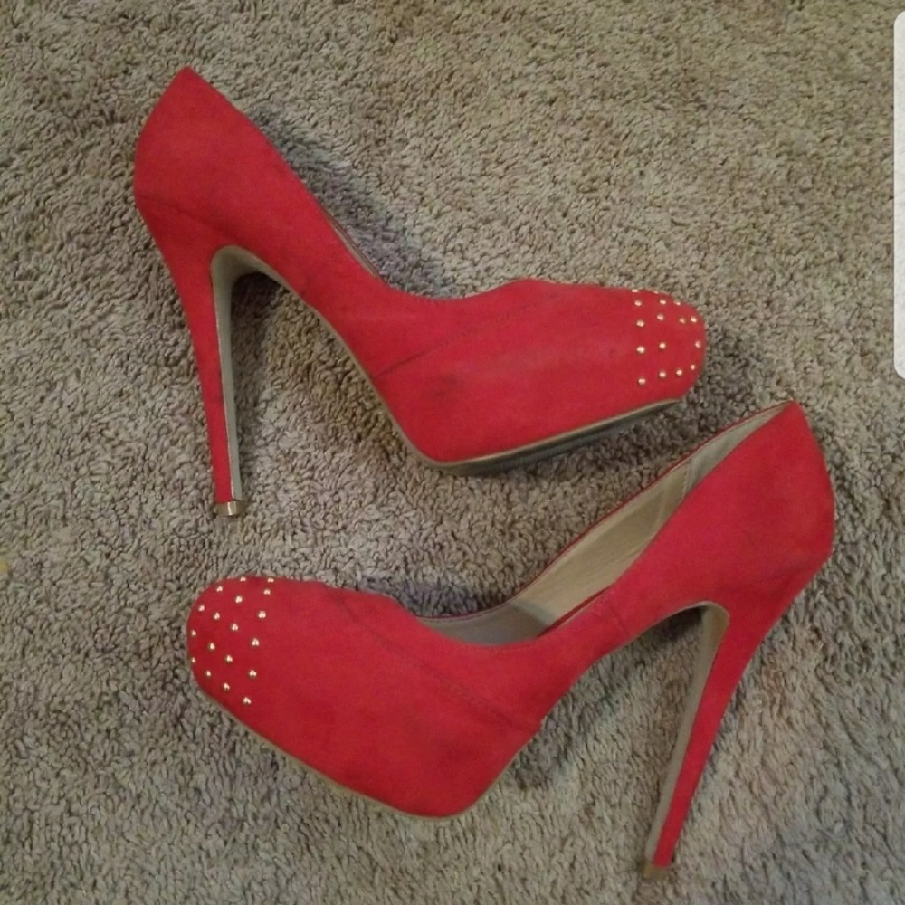 RED SUEDE PONNY LOVES KONNY PUMPS HEELS