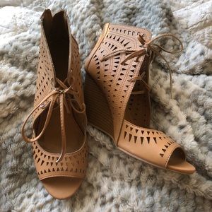 Perforated lace up sandal wedges
