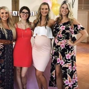 Maternity pink skirt and white top