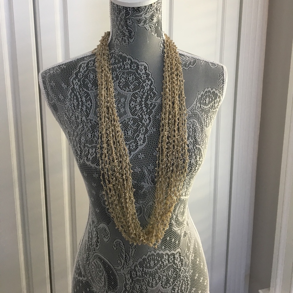 Beige beaded boho long necklace