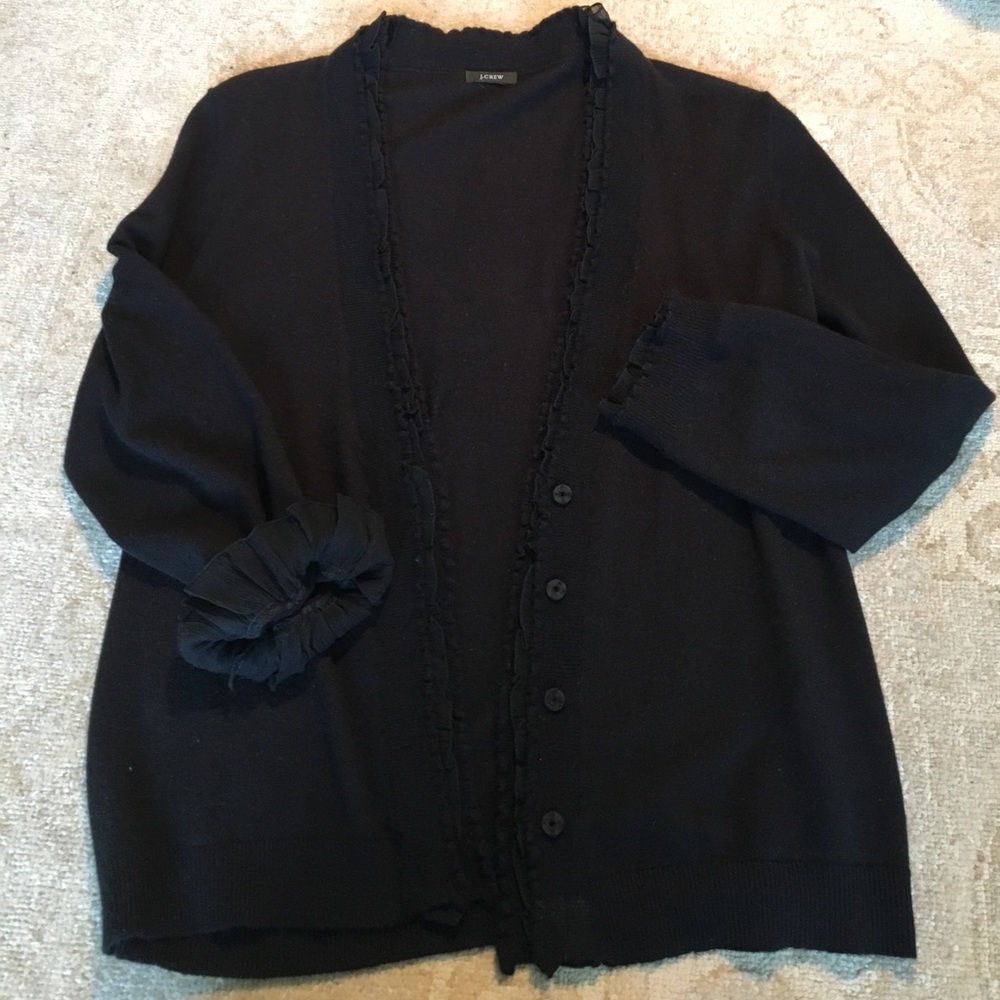 JCREW Black ruffle cardigan