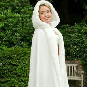 Ivory Wedding Cape with Fur Around Edges