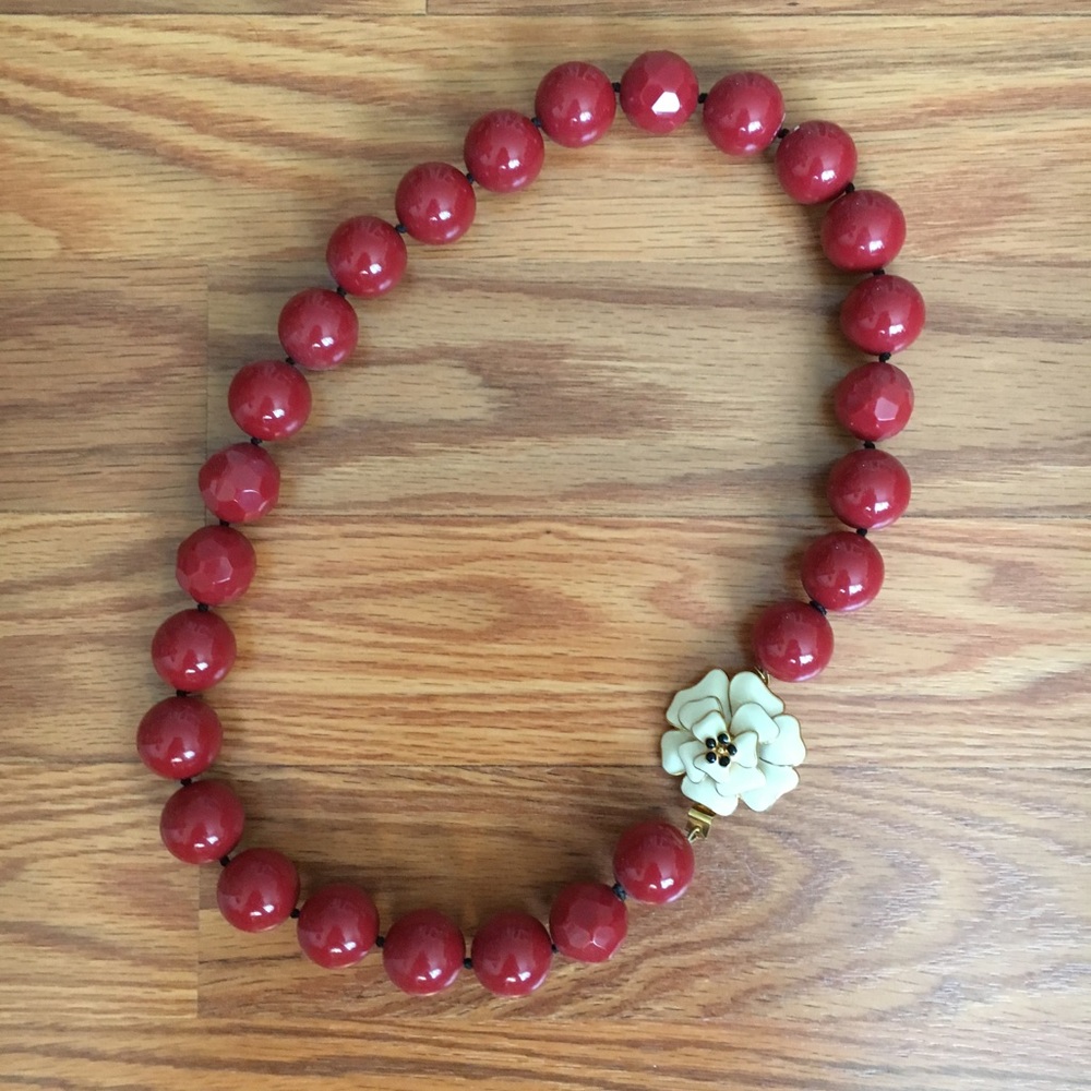 Stella and Dot Red bead with flower necklace