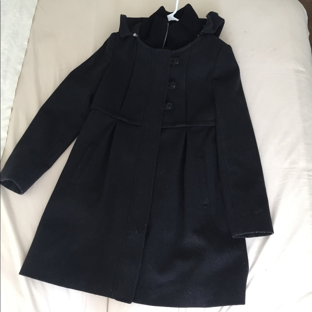 DKNY A-line hooded wool coat, Charcoal/Gray Grey