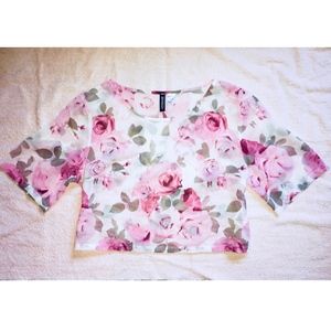 Pink & White Floral Loose Crop Top