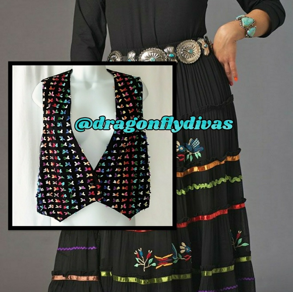 Vintage 80s Boho Southwestern Style Ribbons Vest