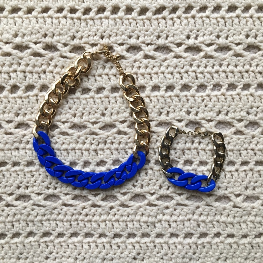 💍 Blue & Gold Chunky Chain Necklace Set 💍