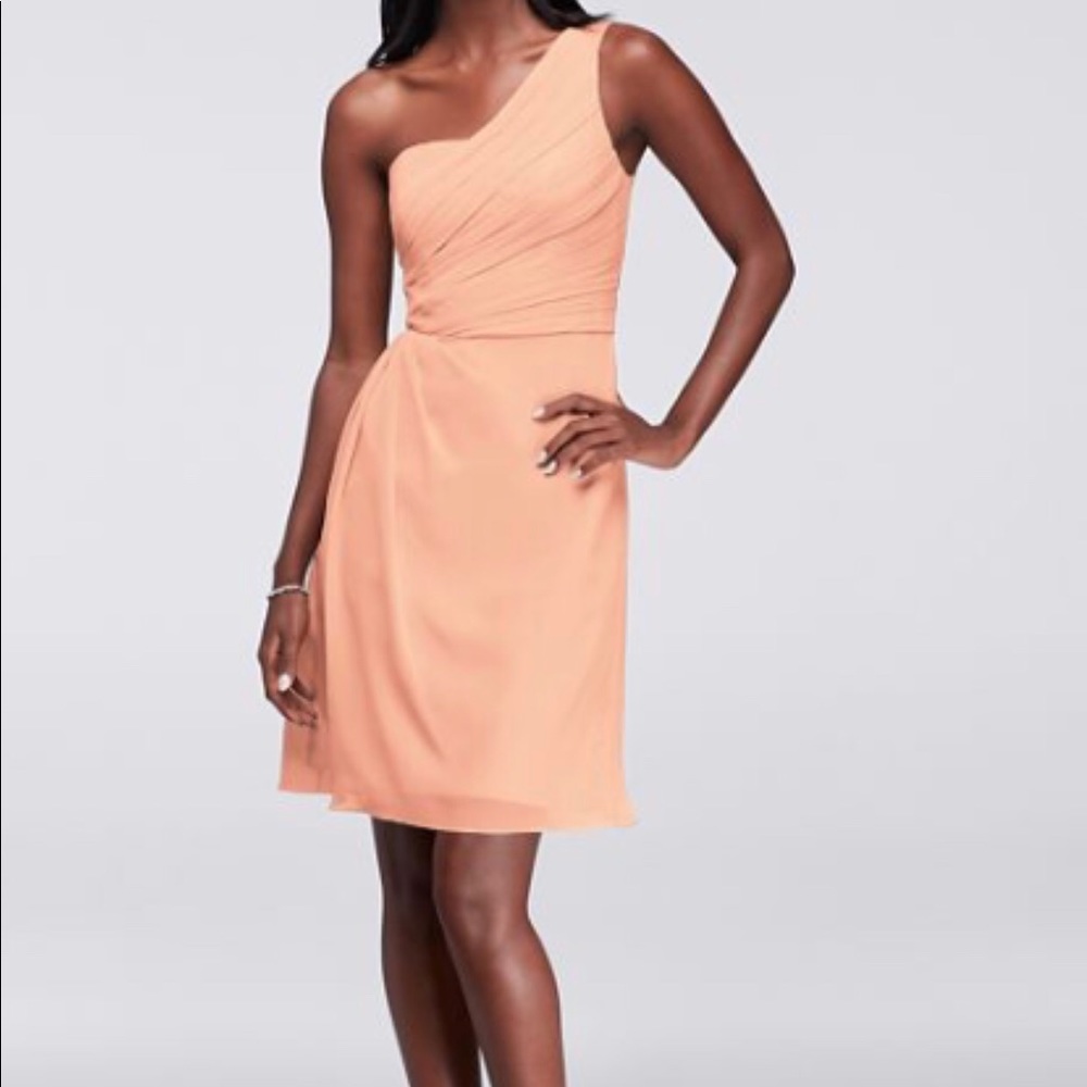 David’s Bridal Short Chiffon One Shoulder Dress