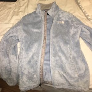 Women’s Light blue fuzzy North Face zip up Jacket