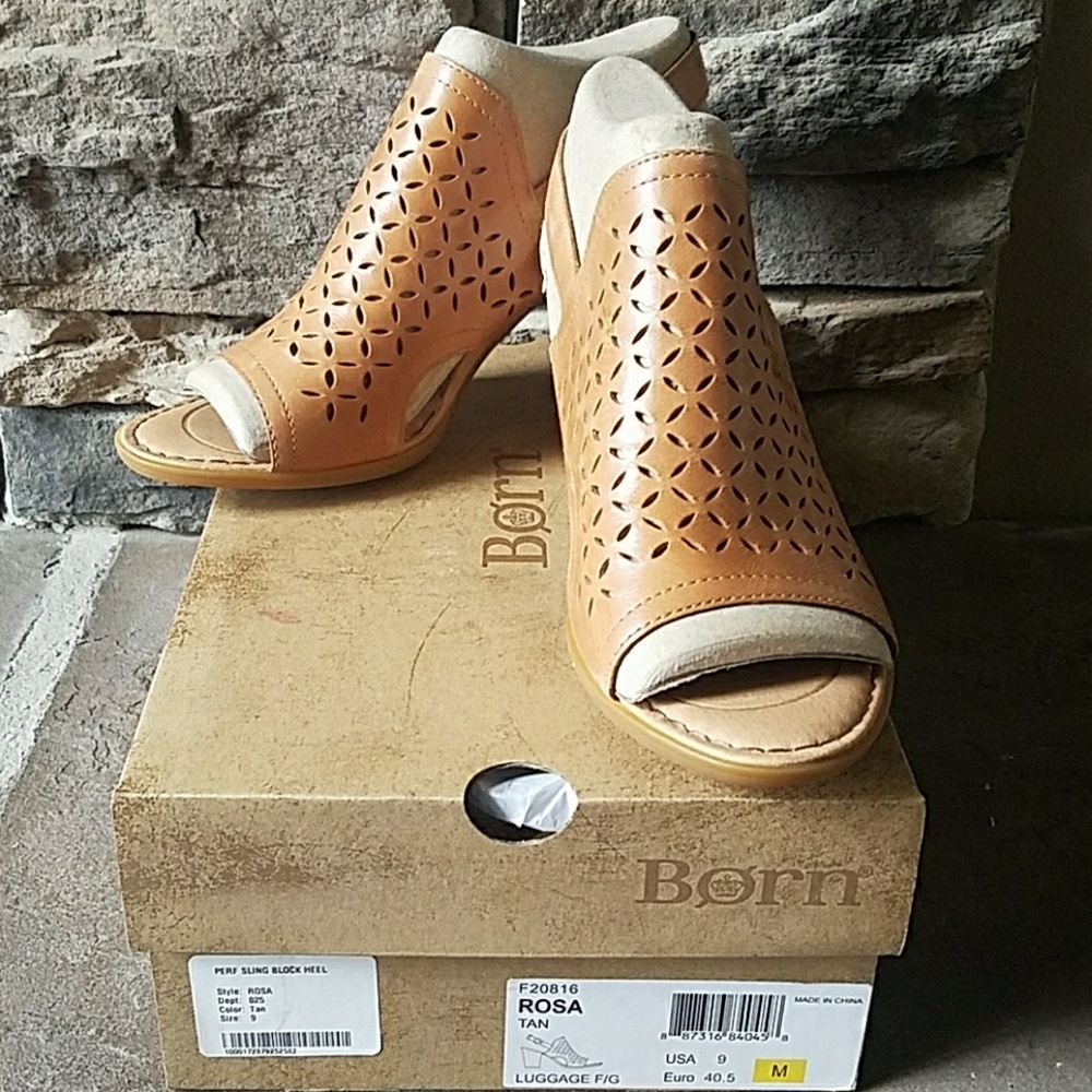 Born sling back open toe leather shoes