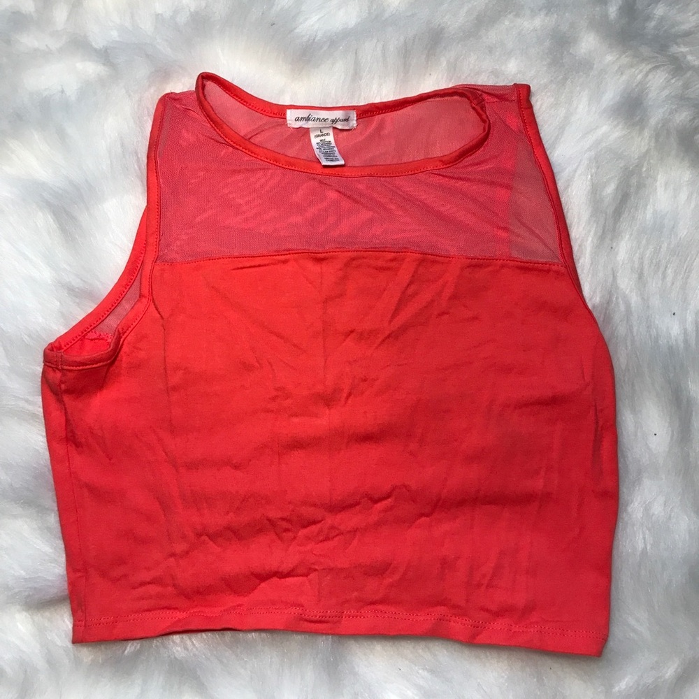 Coral colored sheer crop top