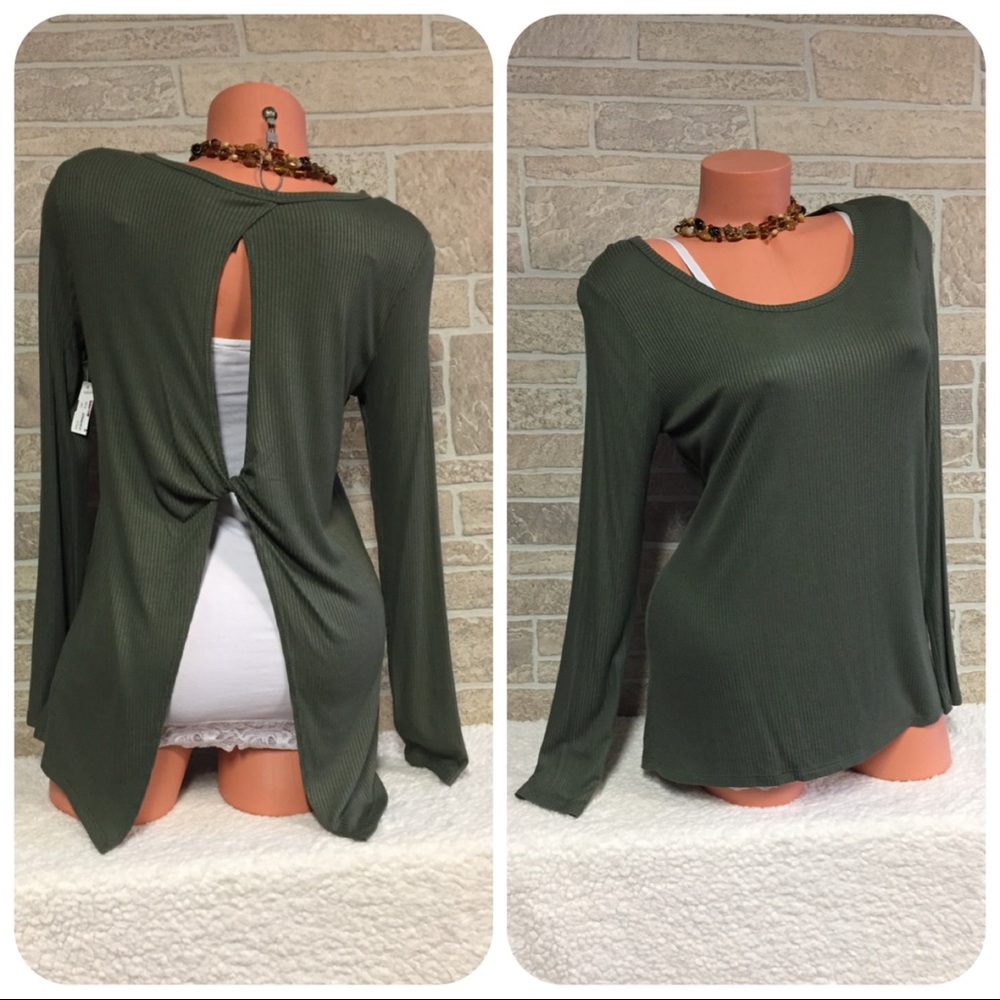 Olive green twist back long sleeve