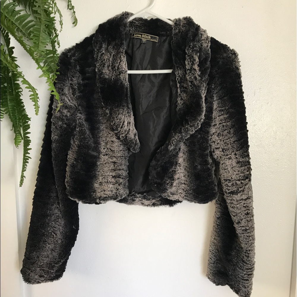 Love Sitch Faux Fur Crop Jacket