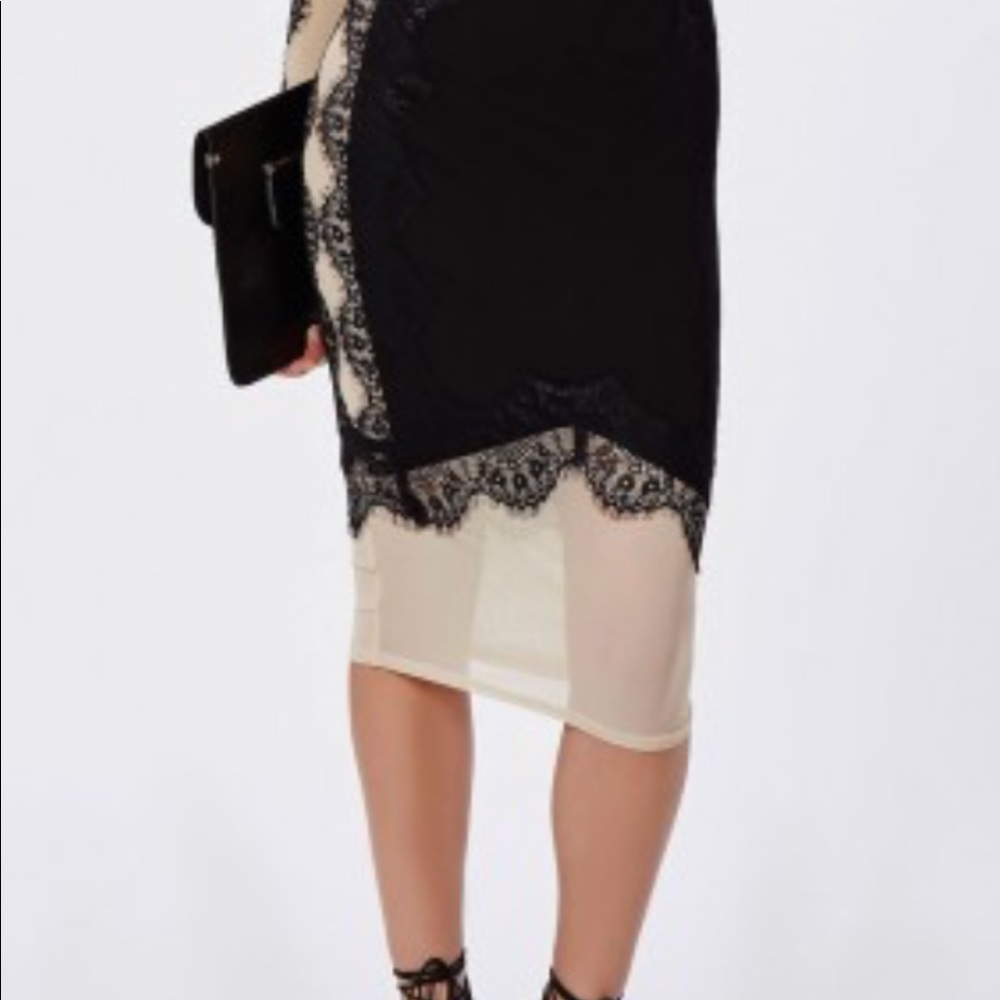 Black and Nude mesh and lace midi skirt
