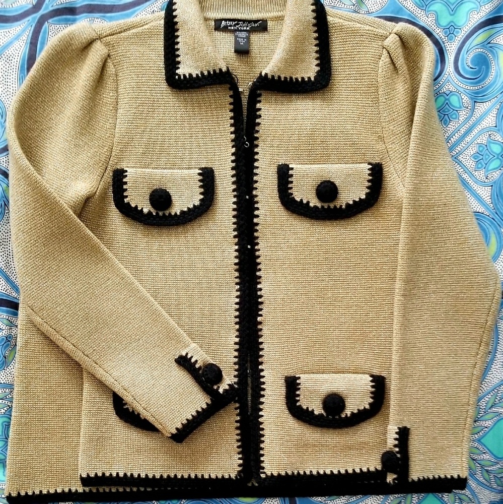 Betsey Johnson Metallic Knit Skirt Suit M