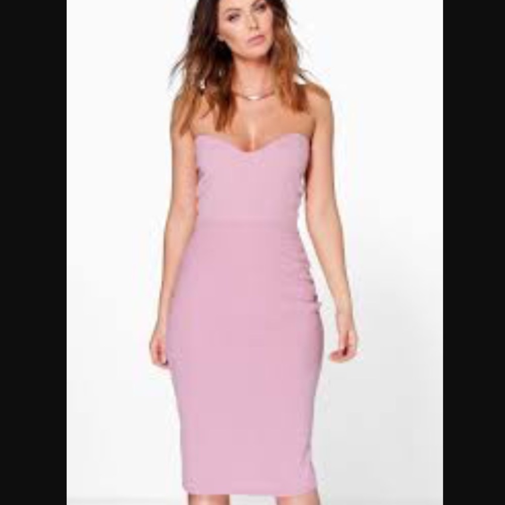 boohoo viola crepe bandeau midi dress