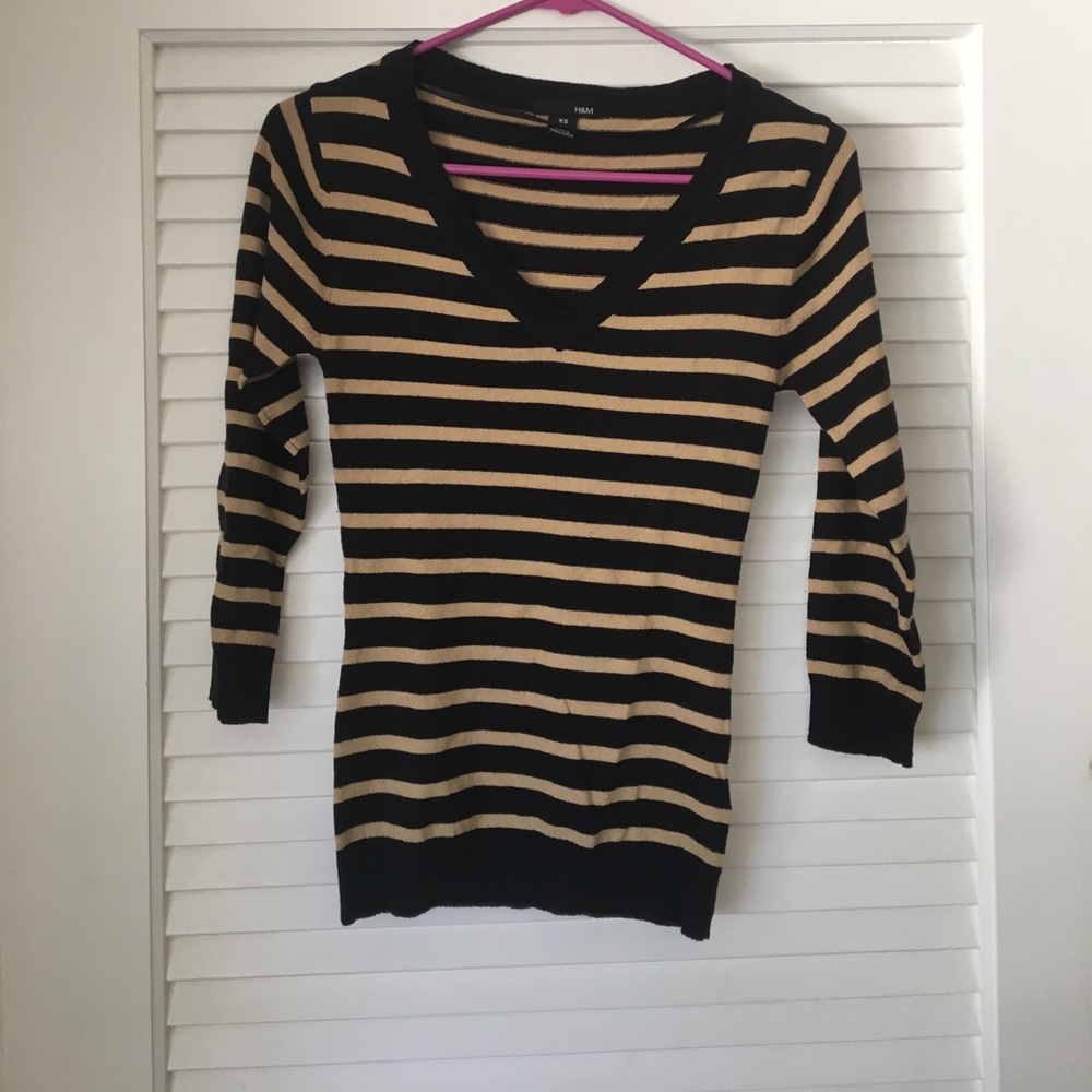 Black and Tan striped v neck sweater