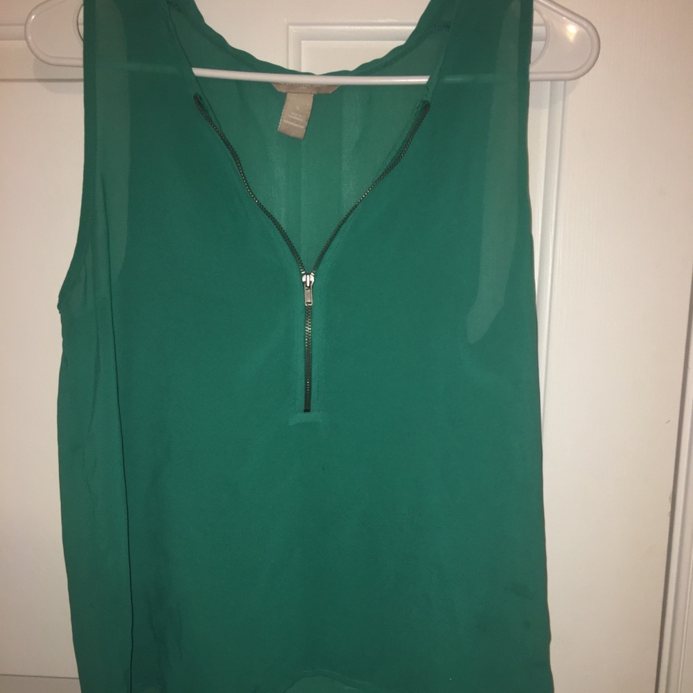 Teal silk tank top with zipper
