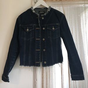 Distressed dark denim jacket