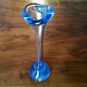 Rose bud vase,  blue glass