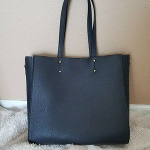 ANN TAYLOR ZIPPER LEATHER AND SUEDE  TOTE NAVY