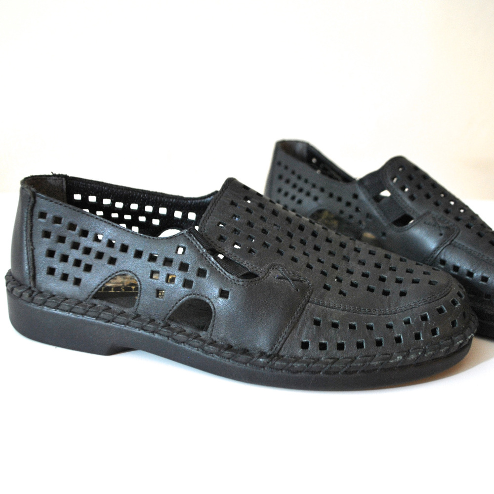 RIEKER Black Leather Antistress Slip On 7.5 EUR 37