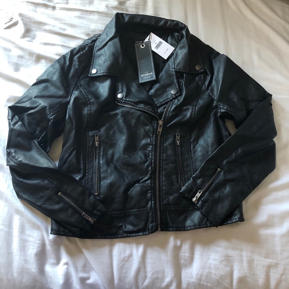 Cotton On black faux leather jacket