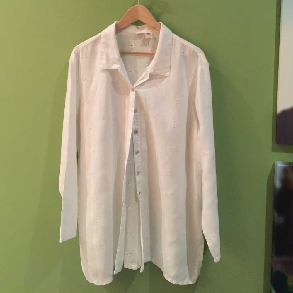 White linen eyelet blouse