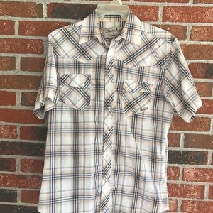 Wrangler Western Shirt. Tan. Pearl Snaps. SS. M