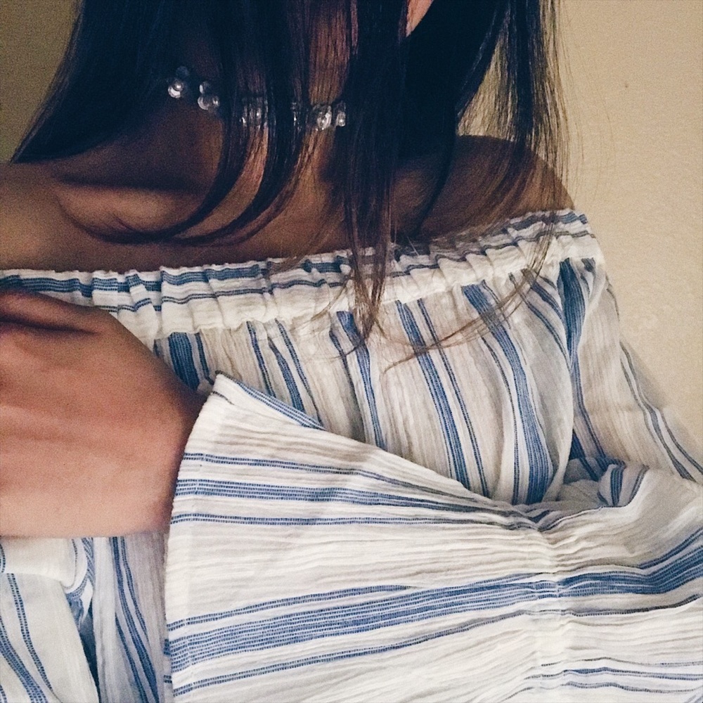 Stripe Pattern Off Shoulder Blouse