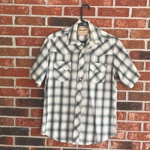 Wrangler Western Shirt. Green. Pearl Snaps. SS. M