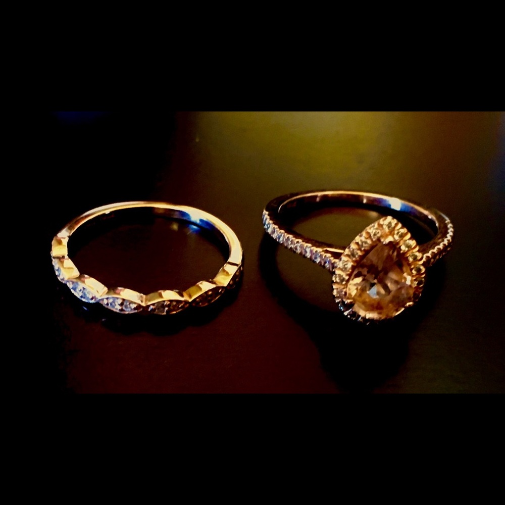 Rose gold morganite diamond engagement ring set