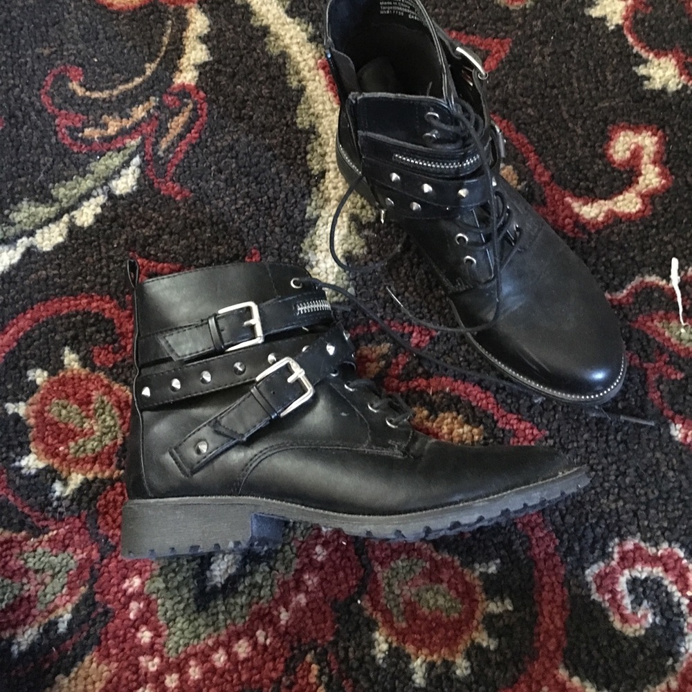 Black studded ankle boots in good condition.