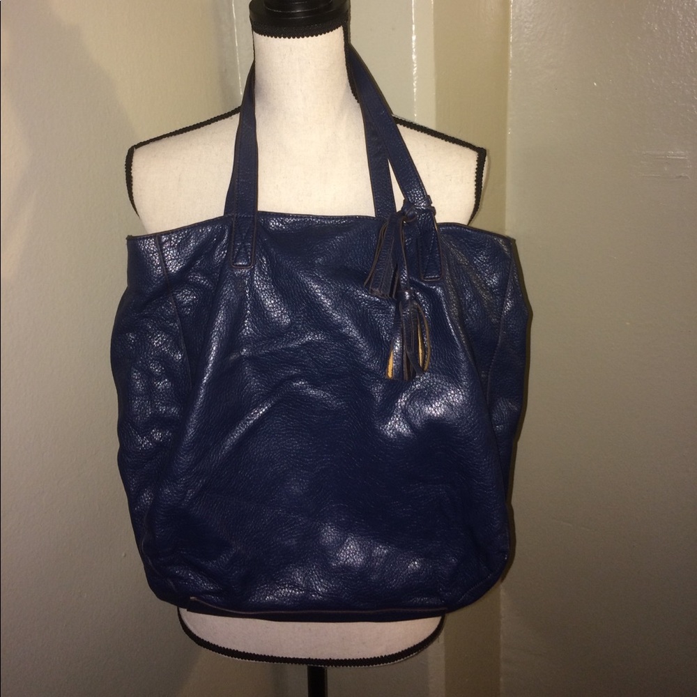 Old navy blue leather bag