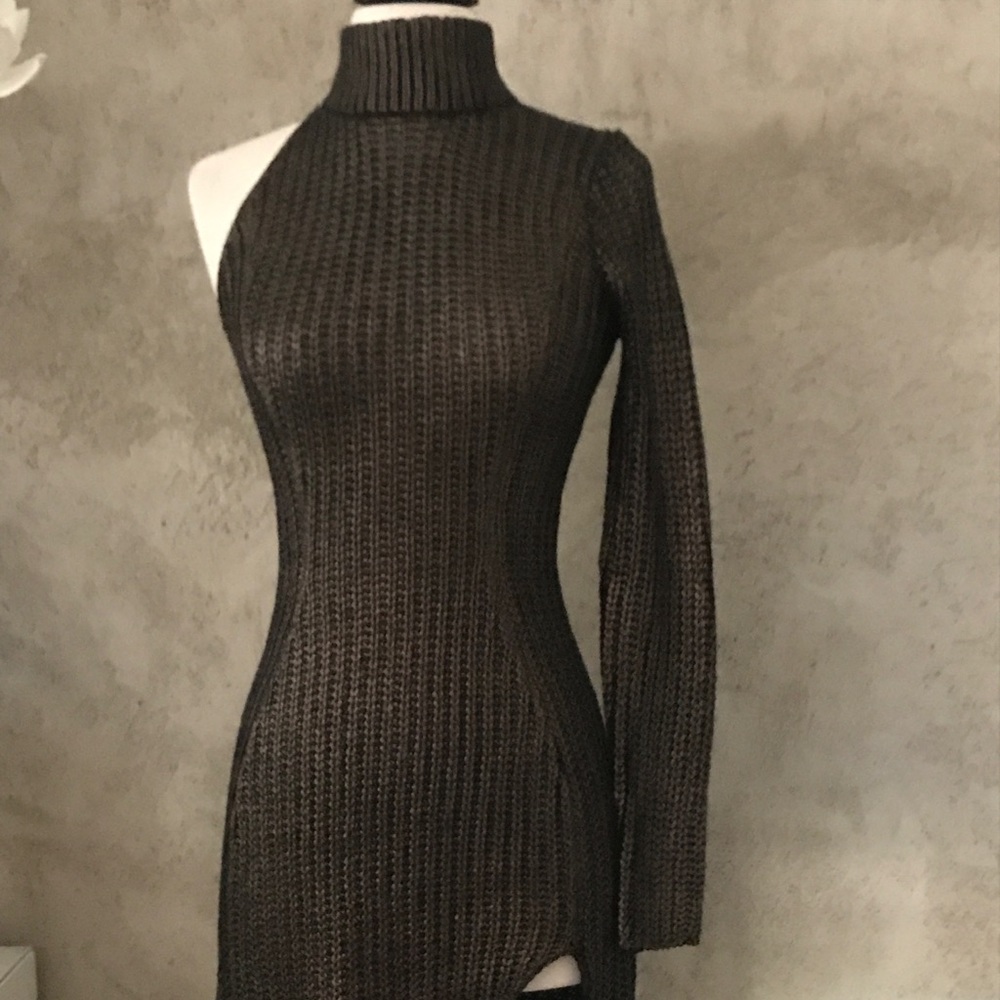 Metallic one shoulder sweater dress