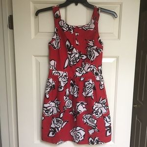 Red Floral Linen Dress with Back Detail