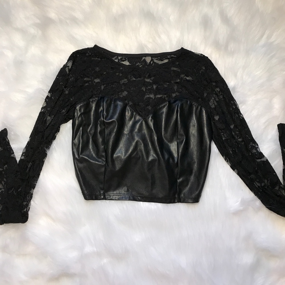 Chico floral mesh and leather crop top