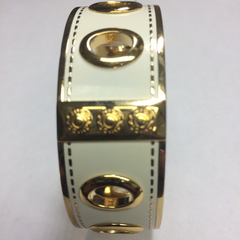 Coach 3/4” Grommet Bangle Bracelet Gold Cream NWT