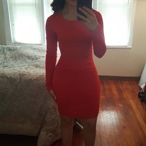Red ruched sweater dress