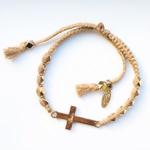 Gold & Tan Sideways Cross Ettika bracelet