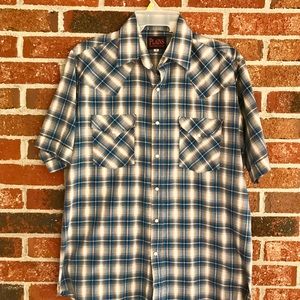 Plains Western Shirt. Brown. Pearl Snaps. SS. M