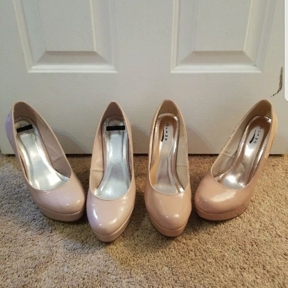 2 BLUSH PLATFORM  PUMPS, SIZE 10