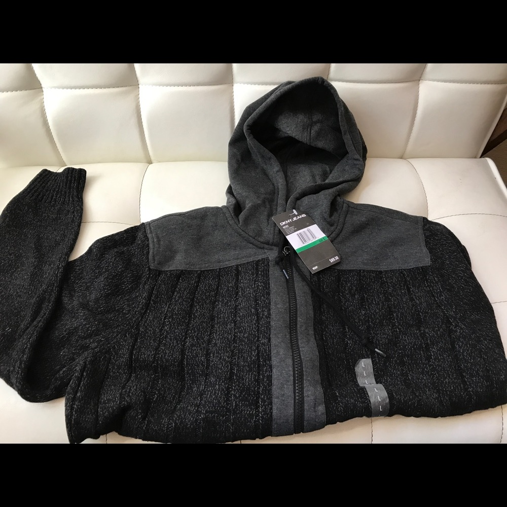 BRAND NEW mens DKNY sweater with lined hood