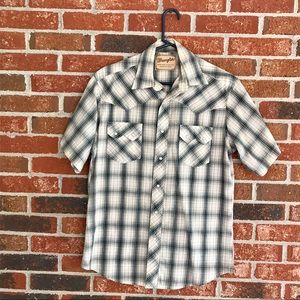 Plains Western Shirt. Blue. Pearl Snaps. SS. M