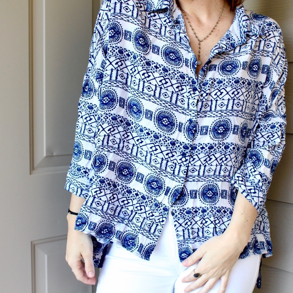Blue Printed Button Down