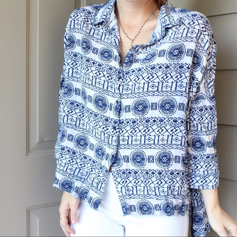 Blue Printed Button Down - Picture 2 of 4