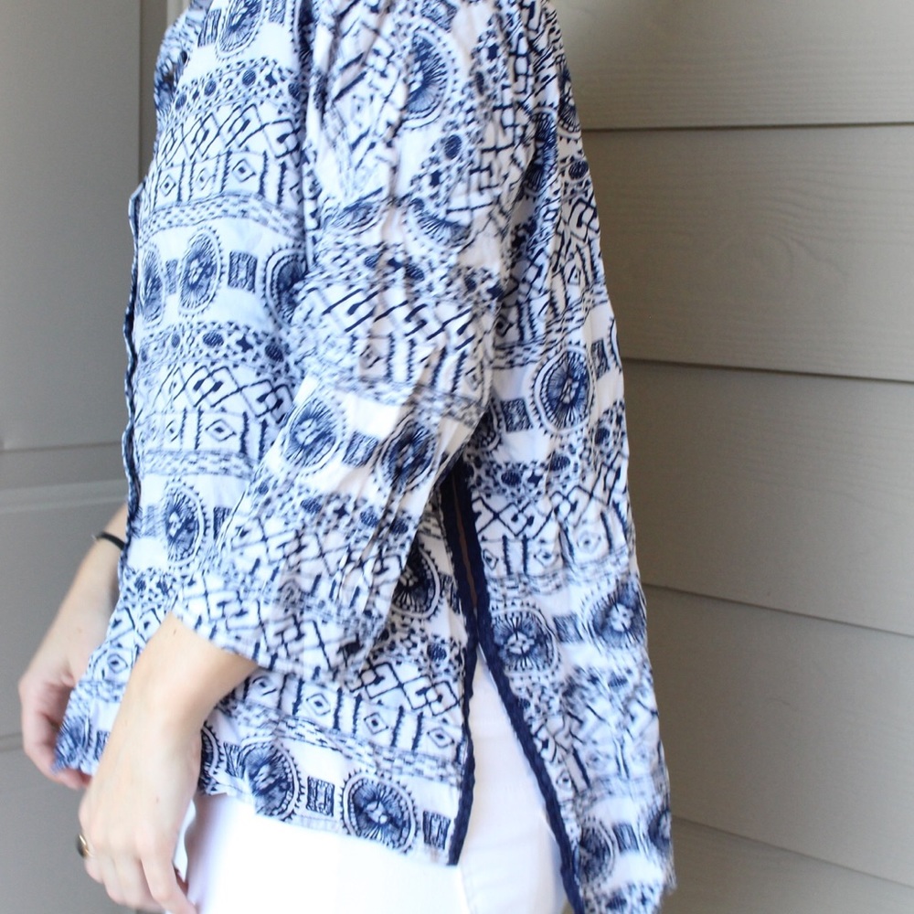 Blue Printed Button Down - Picture 3 of 4
