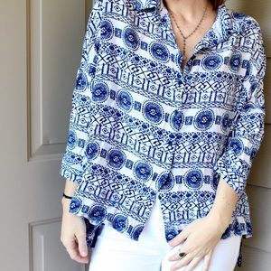 Blue Printed Button Down
