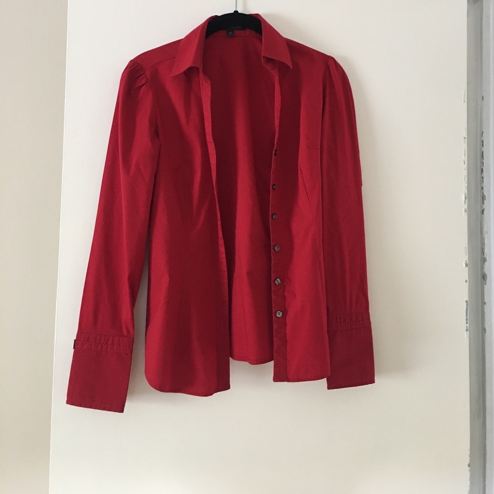 Red button-down shirt